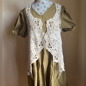 Boho Crochet Open Front Vest in Cream